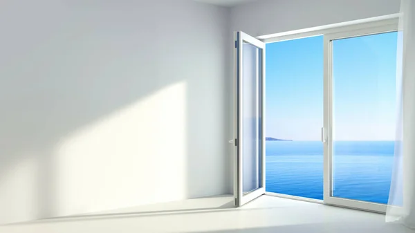 Illustration Open White Modern Plastic Window Door Room — Stock Photo, Image