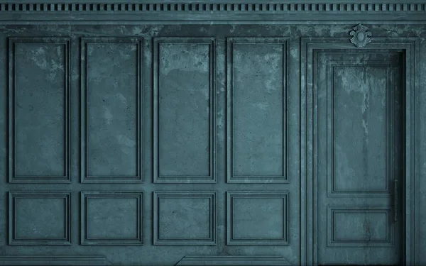 3Dイラスト 古いスタッコパネルブルーペイントの古典的な壁 インテリアの中の関節 — ストック写真