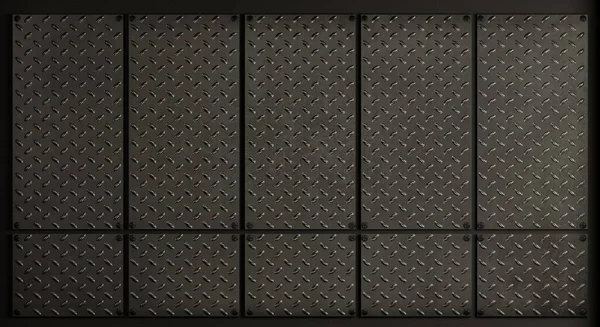 3D例证 由金属阁楼面板制成的墙 工业背景 Grunge — 图库照片