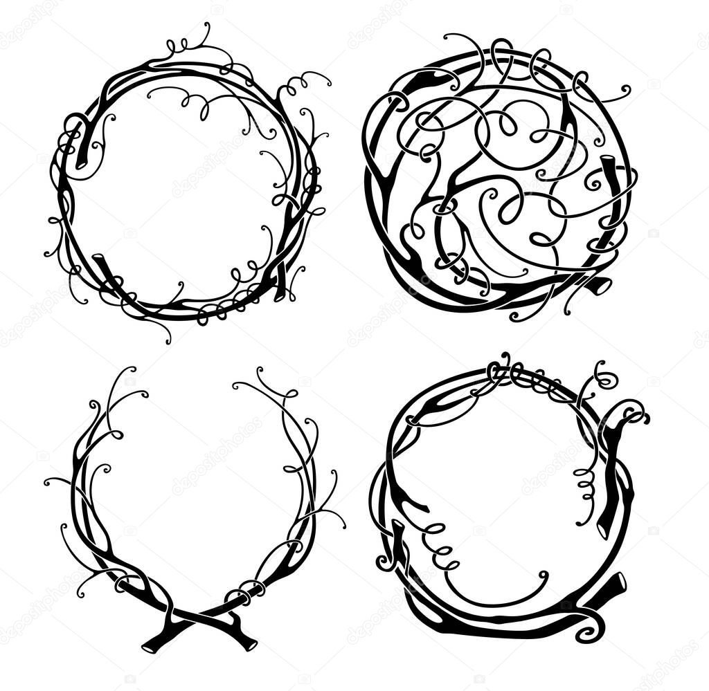 Vector templates. Set of circular floral ornaments wreath or nest