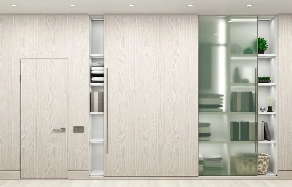 Illustration Moderne Holzschränke Und Minimalistische Türen Möbel — Stockfoto