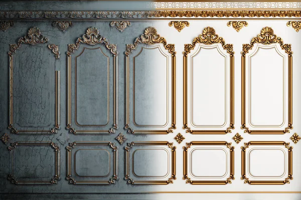 Çizim Klasik Duvar Biege Eski Altın Ahşap Paneller Sanayi Arka — Stok fotoğraf