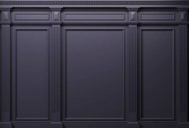 3 boyutlu illüstrasyon. Koyu ahşap panellerden oluşan klasik dolap duvarı. İç kısımda marangozluk. Arkaplan.