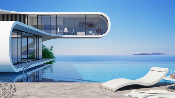 Illustration Begreppet Futuristisk Modern Villa Vid Havet Med Pool Minimalistisk — Stockfoto