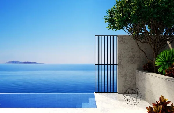 Ilustrace Patio Moderní Středomořské Vily Bazénem — Stock fotografie