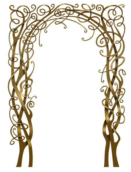 Golden Fabulous Forged Arch Made Vines Vector Oriental Cover Style —  Vetores de Stock