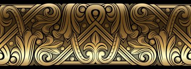 Vektör grafikleri. Altın rengi klasik süsleme şablonu dokusu. Blaslet dövme şablonu, kurdeleler, vignettler