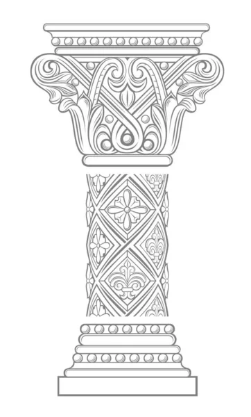 ベクトルテンプレート 中世の大聖堂ゴシック様式の柱の首都 彫刻または入れ墨の要素 — ストックベクタ