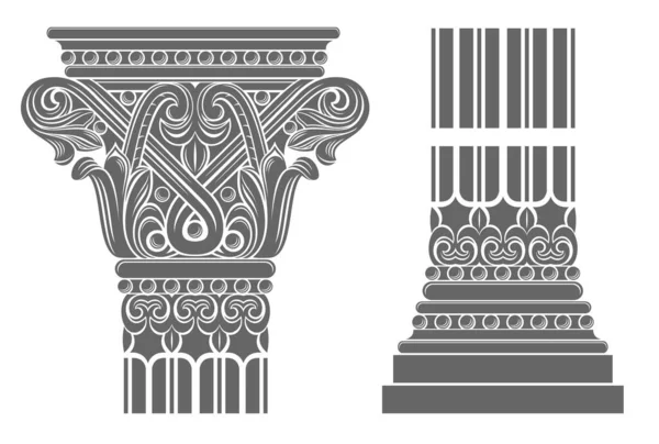 Modelos Vetoriais Capital Uma Coluna Gótica Catedral Medieval Elemento Gravação — Vetor de Stock