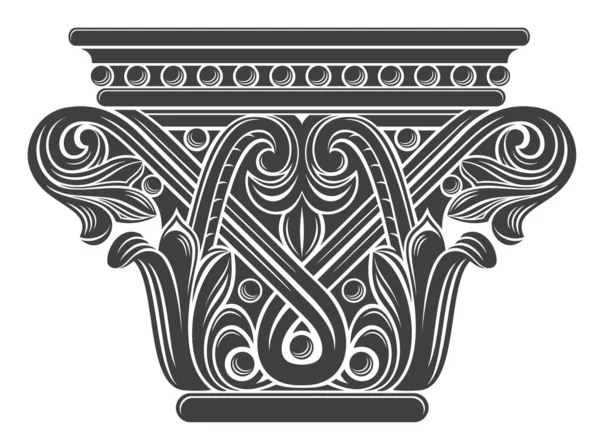 ベクトルテンプレート 中世の大聖堂ゴシック様式の柱の首都 彫刻または入れ墨の要素 — ストックベクタ