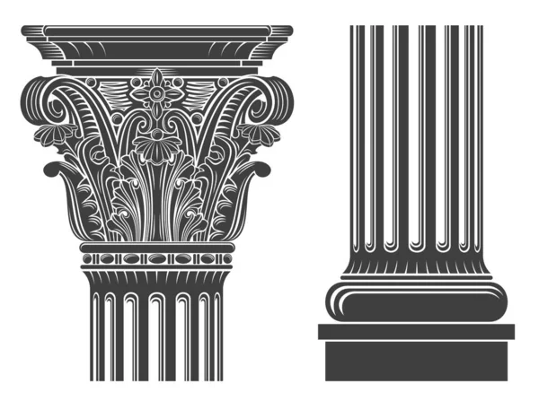 Modelos Vetoriais Capital Uma Coluna Coríntia Catedral Medieval Elemento Gravação —  Vetores de Stock