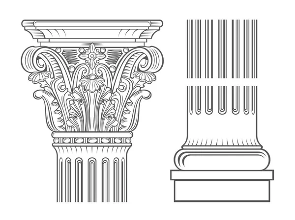 Vektorvorlagen Hauptstadt Einer Mittelalterlichen Kathedrale Korinthische Säule Gravur Oder Tätowierung — Stockvektor