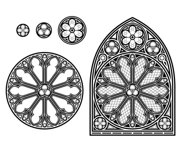 Finestra Vetro Colorato Gotico Medievale Realistico Sfondo Texture Elemento Architettonico — Vettoriale Stock