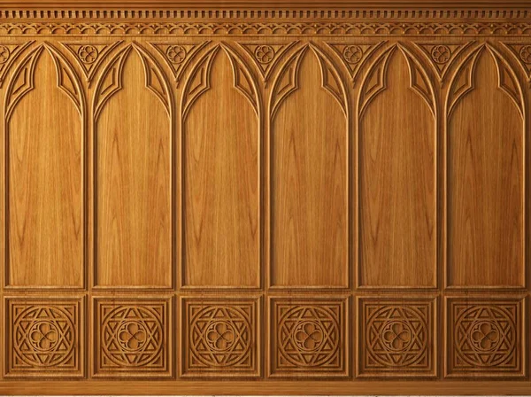 Illustration Classic Cabinet Castle Wall Made Gothic Wood Paneling — Stock Photo, Image