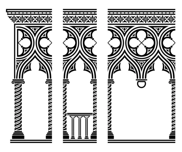 Ensemble Vectoriel Texture Transparente Galerie Arcs Architecturaux Gothiques Vénitiens — Image vectorielle
