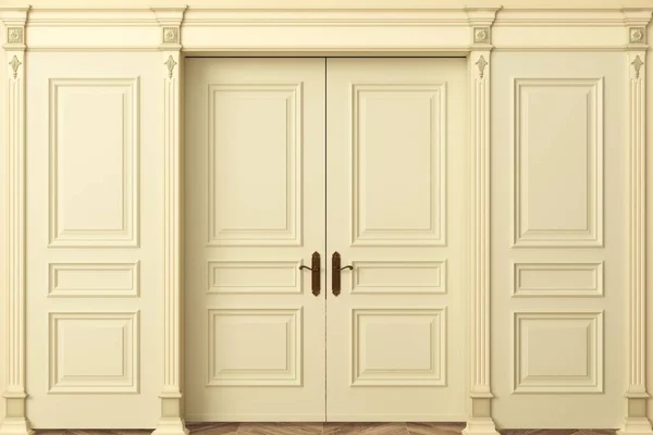 Ilustración Puertas Blancas Clásicas Cerradas Con Tallas Diseño Interiores Contexto — Foto de Stock