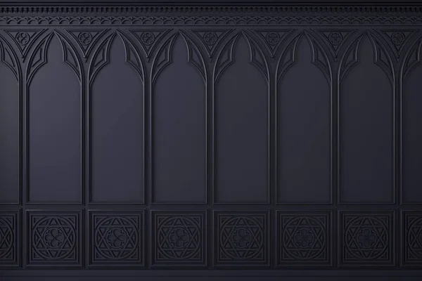 Illustration Classic Cabinet Castle Wall Made Gothic Wood Blue Paneling — Stock Photo, Image