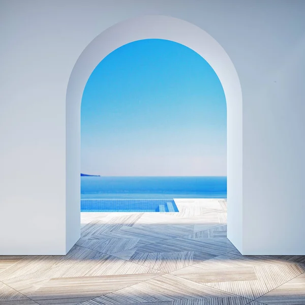 Ilustrace Klenuté Dveře Klasické Středomořské Vily Terasy — Stock fotografie