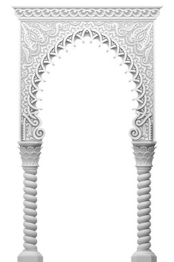 3 boyutlu illüstrasyon. Hint veya Arap tarzında oyulmuş süs kemeri.