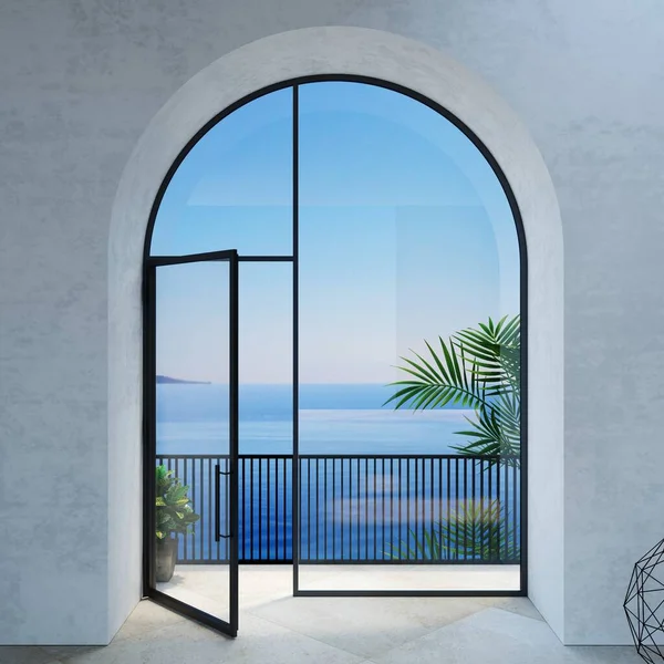 Illustration Gewölbte Loft Tür Der Klassischen Mediterranen Villa Und Patio — Stockfoto