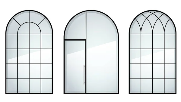 Klasik Kemerli Ahşap Kapı Bir Balkon Için Ayarlayın Farklı Renkteki — Stok Vektör