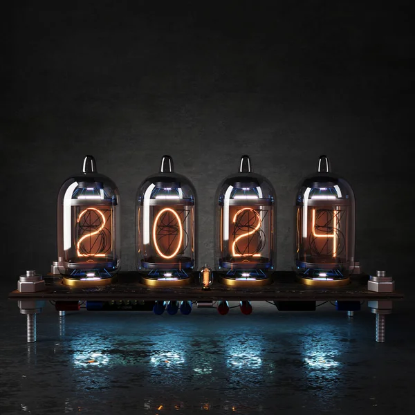 Illustration Steampunk Clock Tube Processor Calendar Date 2024 New Year — Stock Photo, Image