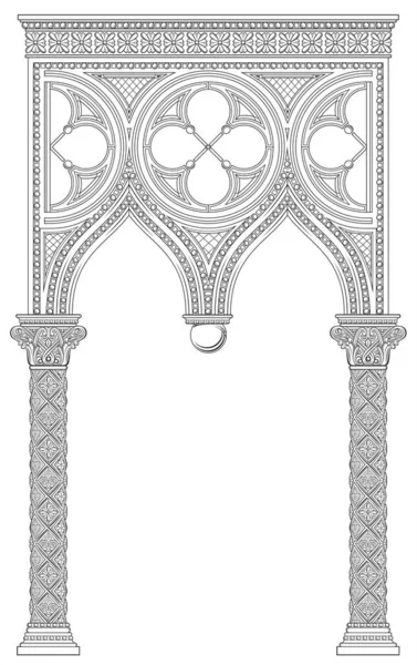 Vector Texture Venetian Gothic Architectural Arch Gallery — Stock Vector