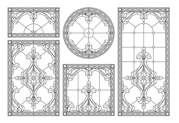 Векторні Елементи Бланк Класичного Вітражного Вікна Квітковими Прикрасами — стоковий вектор