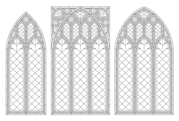 Realistiska Gotiska Medeltida Konturfönster Eller Grindvalv Bakgrund Eller Struktur Arkitektoniskt — Stock vektor