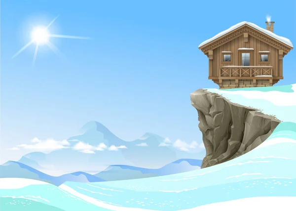 Альпійський Халетний Будинок Сніжних Горах Позаду Лижного Курорту Готель — стоковий вектор