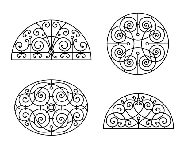 Ensemble Treillis Forgés Vitraux Semi Circulaires Ronds Ovales Aux Fenêtres — Image vectorielle