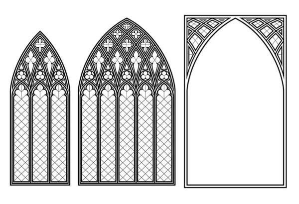 Ρεαλιστικό Γοτθικό Μεσαιωνικό Βιτρό Παράθυρο Ιστορικό Υφή Αρχιτεκτονικό Στοιχείο Μεσαιωνική — Διανυσματικό Αρχείο