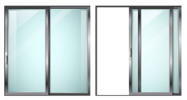 Modern sürgülü metal kapı ya da pencere. Şeffaf camlı vektör