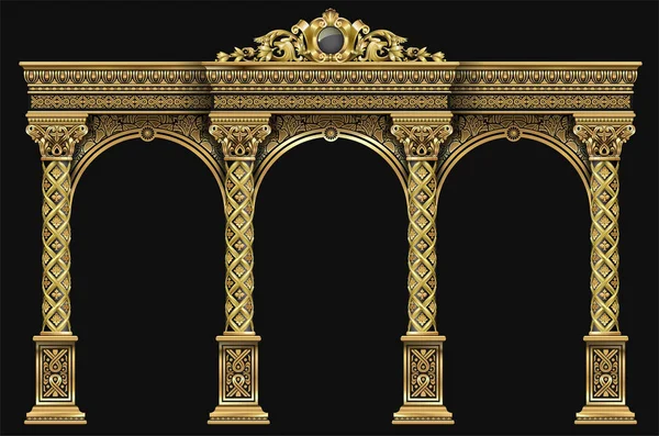 Goldener Klassischer Luxusbogen Mit Säulen Das Portal Barockstil Der Eingang — Stockvektor
