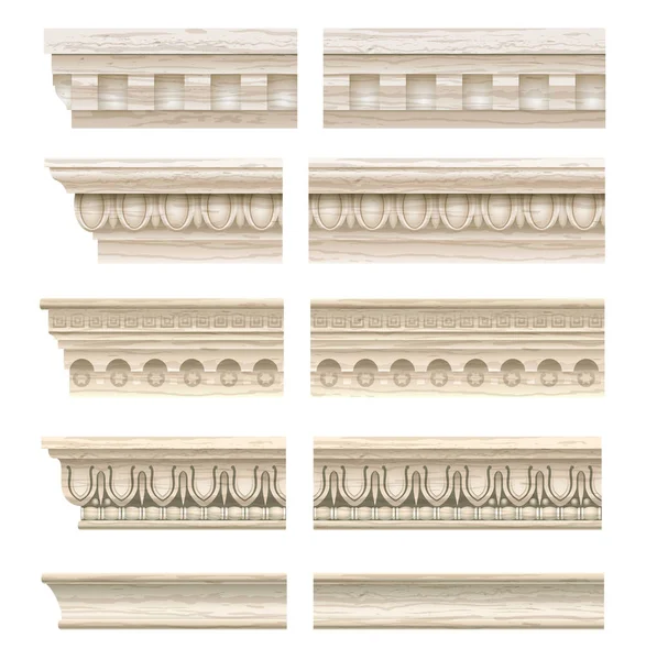 Eine Reihe Klassischer Gesimse Für Die Wände Von Gebäuden Stuckgießen — Stockvektor