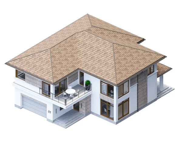 Иллюстрация Современный Серый Городской Дом Террасой Современная Модель Дома — стоковое фото
