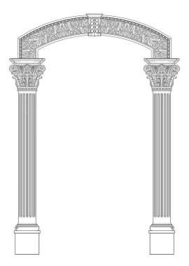 Klasik korint kemerinin renklendirme işlemi. Vektör grafiklerinde sütunları olan klasik antika portal