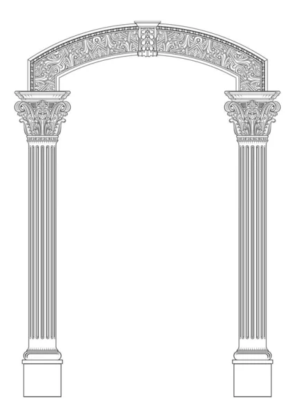 Контурна Розмальовка Класичної Коринфської Арки Класичний Античний Портал Колонами Векторній — стоковий вектор