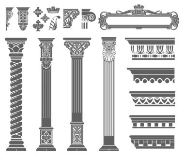 Klasik sütunların kontur renklendirmesi. Vektör grafiklerindeki desenler kümesi