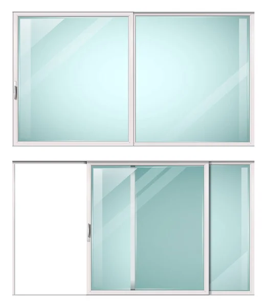Moderne Weiße Schiebetür Oder Fenster Aus Metall Vektor Mit Transparentem — Stockvektor