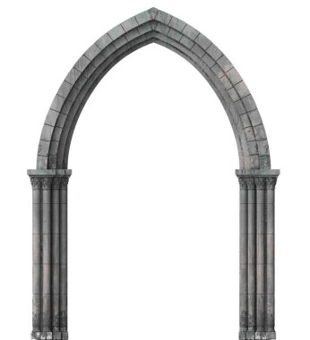 3d illustration. Abandoned arch castle with a large gothic window or crypt. Cathedral medieval architecture clipart