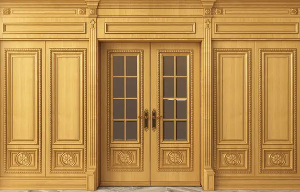 Illustration Klassische Wand Aus Alten Buchenholzplatten Und Türen Tischlerarbeiten Innenraum — Stockfoto