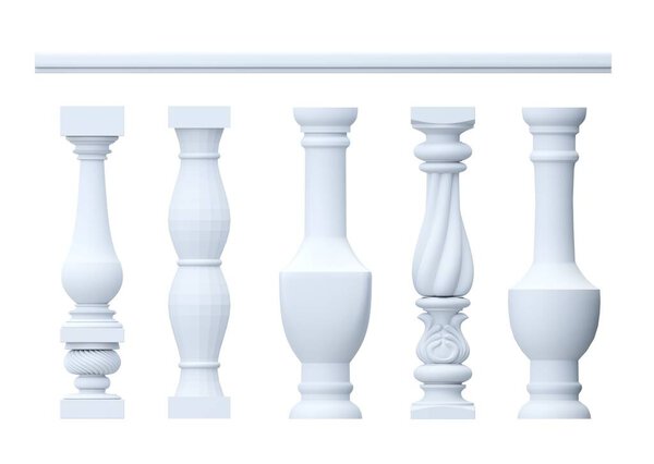 3d illustration. Set of different classic vintage marble balusters