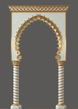 3 boyutlu illüstrasyon. Hint veya Arap tarzında oyulmuş süs kemeri.