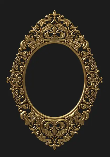 3d illustration. Classic old frame set in the Baroque style. Round oval classical carved frames