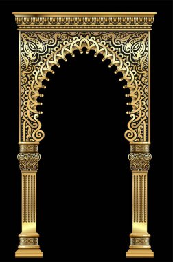 Sütunlu altın lüks klasik kemer. Barok tarzında bir portal. Peri Sarayı 'nın girişi. Zafer Kemeri. Kumarhane.