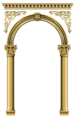Zafer Kemeri. Altın klasik rococo barok çerçevesi. Vektör grafikleri. Resim veya kartpostal kapağı için lüks çerçeve