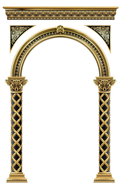 Triumphal Arch. Golden classic rococo baroque frame. Vector graphics. Luxury frame for painting or postcard cover