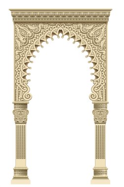 Mozaik Doğu arch. Oymalı mimari ve klasik sütunlar. Hint tarzı. Dekoratif mimari çerçeve vektör grafikleri.