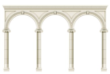 Antik beyaz colonnade iyonik sütun ile. Üç kemerli giriş ya da niş. Vektör grafikleri